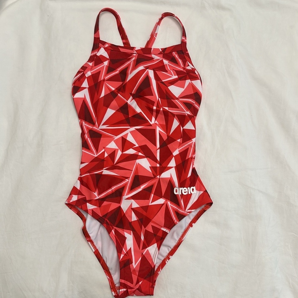 Arena Red and White Athletic One Piece Swimsuit Size 28